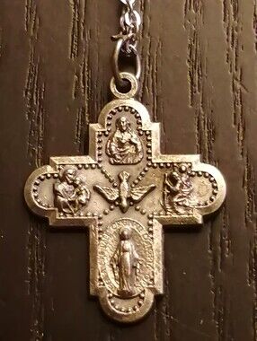 4 Way Cross Medal Vintage Necklace Oxidized Finish Made In Italy